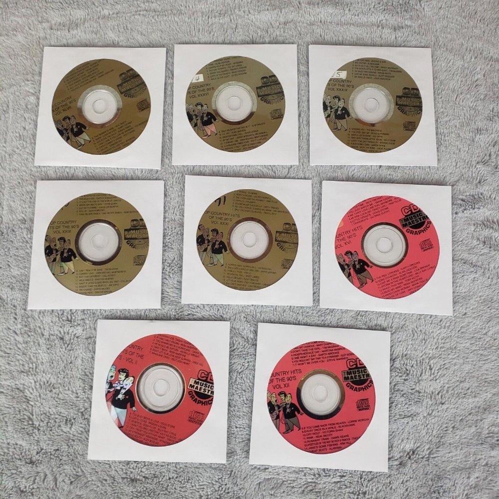 Lot (8) Karaoke CD+G Country Hits of the 90's Music Maestro 120 Tracks Songs